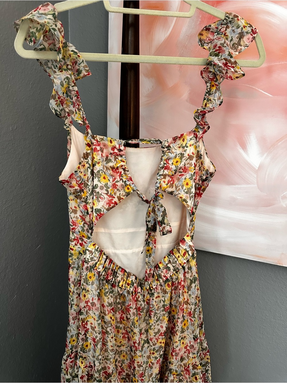 Astr Floral Ruffle-Shoulder Maxi Dress in Cream, Pink, Yellow - Picture 2 of 3